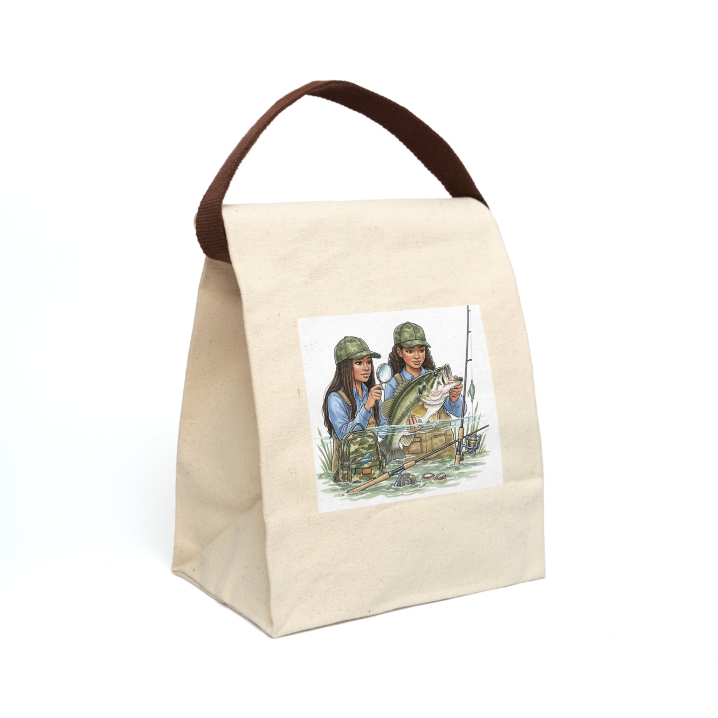 Bass Fishing Adventure Canvas Lunch Bag: Eco-Friendly Tote