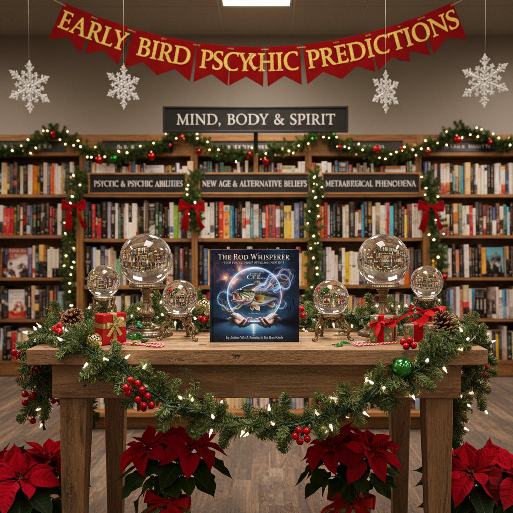 The Rod Whisperer - Decorated bookshelf with books, ornaments, and a banner in a library setting. ISBN:
9798231342990