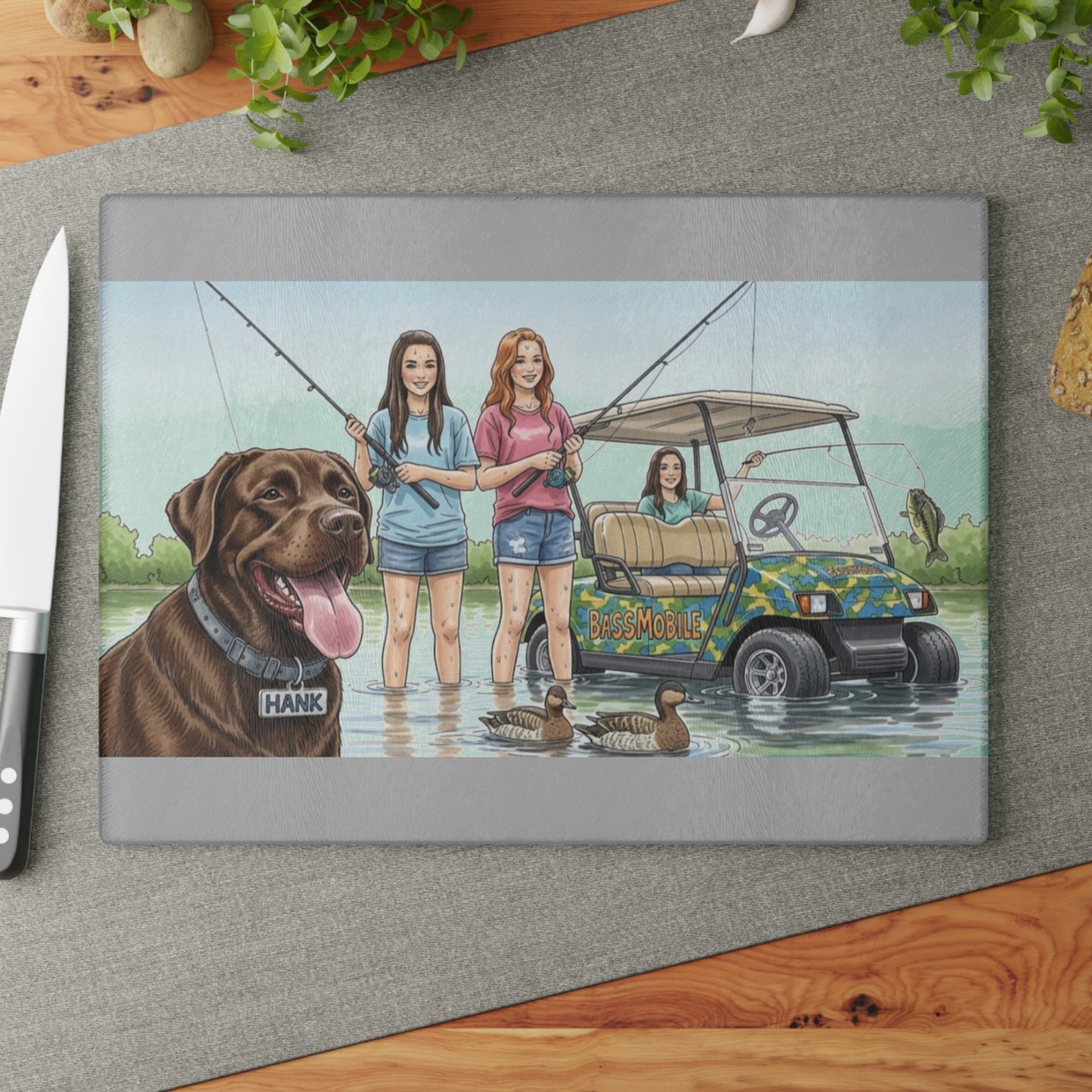 Fishing Adventure Cutting Board - Custom Art, Kitchen Decor, Gift for Anglers, Family Cooking, Unique Home Gift