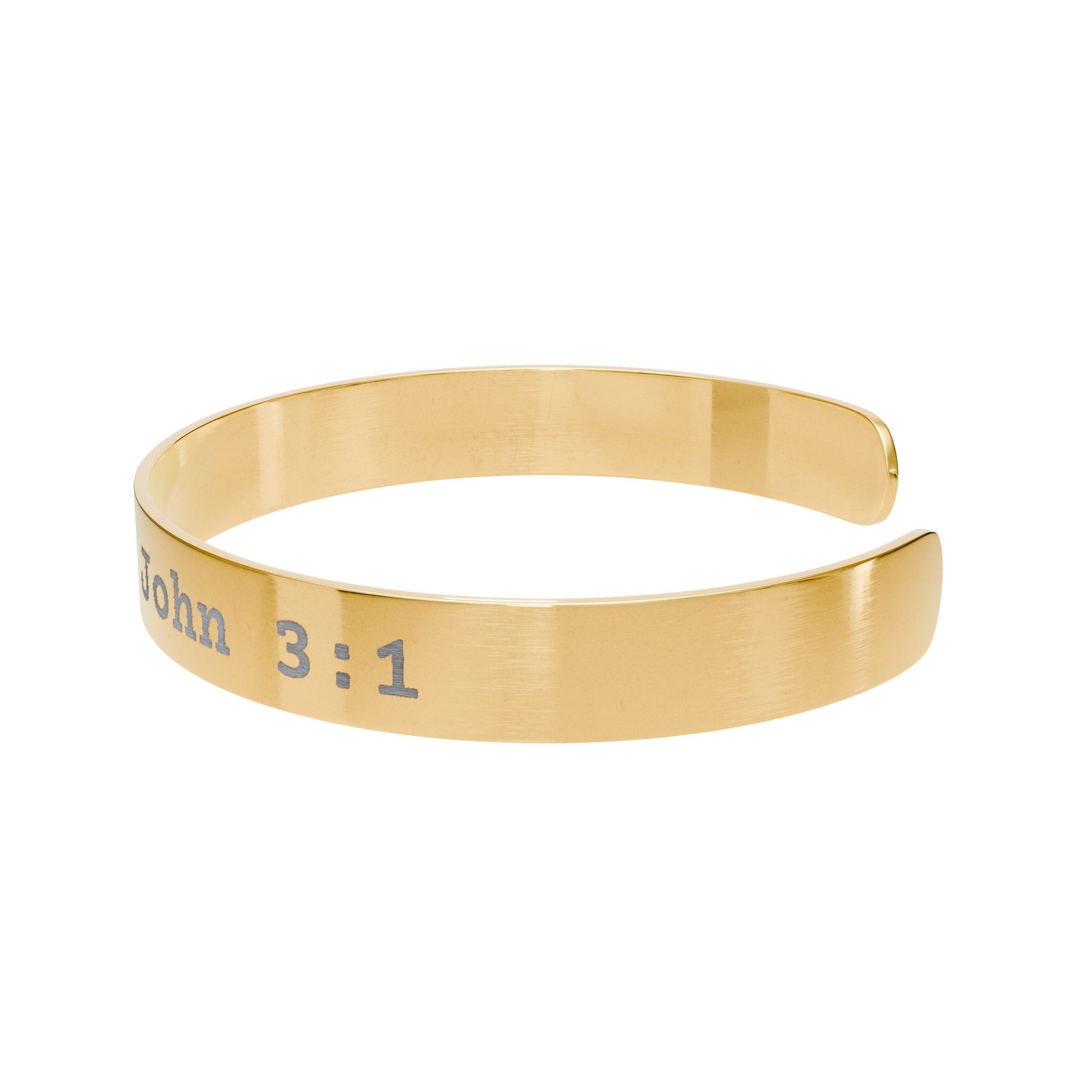 Gold bracelet with 'BELoved' engraving on a white background