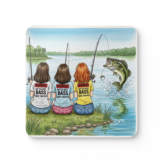 Bass, Boys, & Besties Coaster Set: Fishing Lovers Corkwood Coaster Set