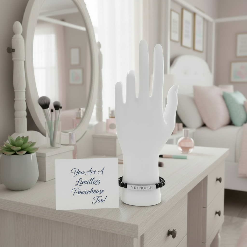 Engraved 'Y R ENOUGH' Natural Stone Stretch Bracelet