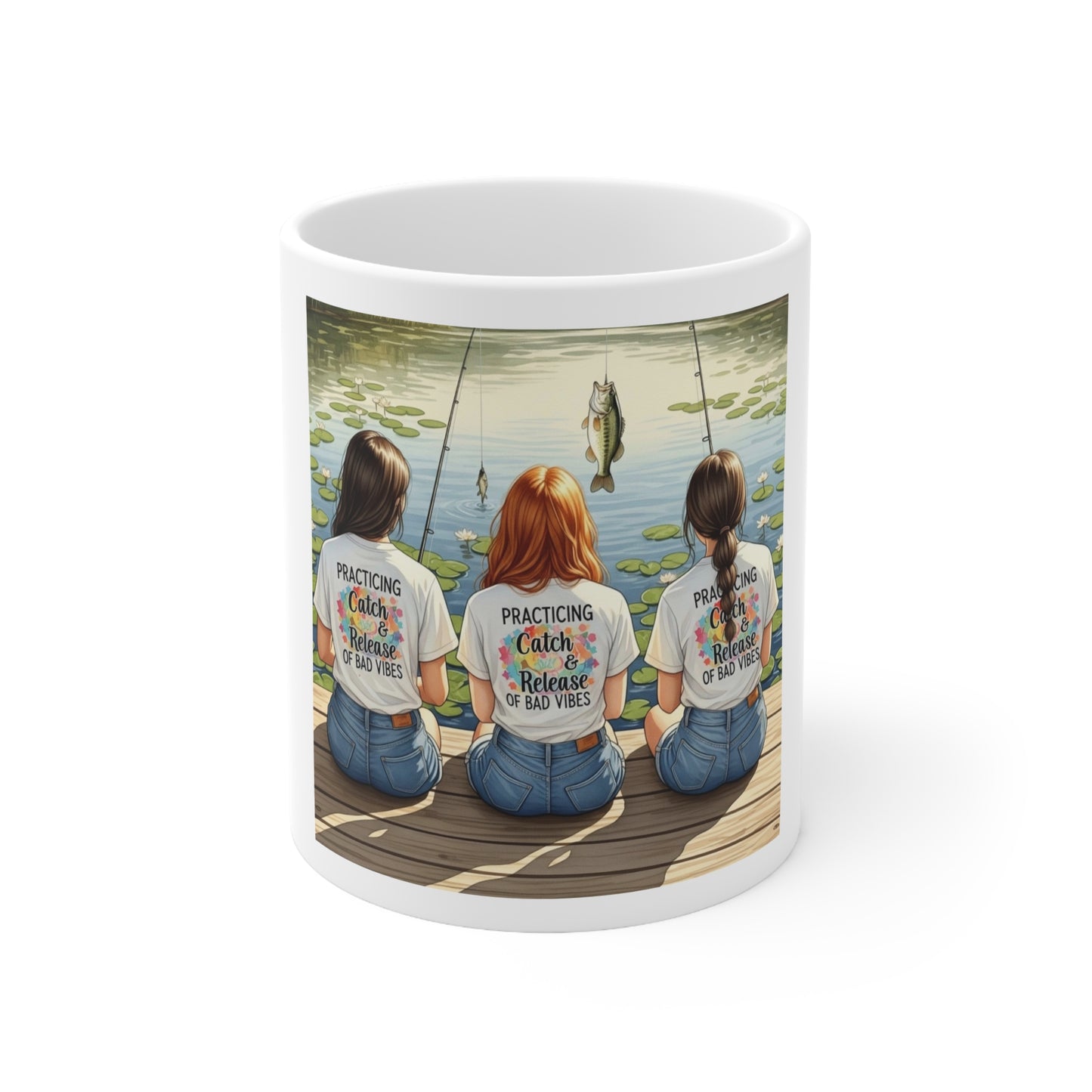 Fishing Friends Ceramic Coffee Mug - Practicing Catch & Release, Fisherman's Gift, Outdoor Enthusiast Cup, Relaxation Beverage Holder