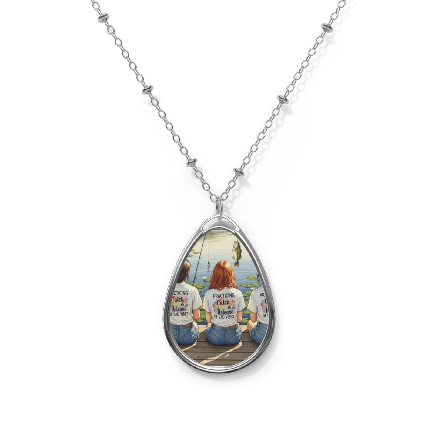 My Happy Place Fishing & Friends Necklace, Custom Jewelry Bonding Fishing Lady Jewelry