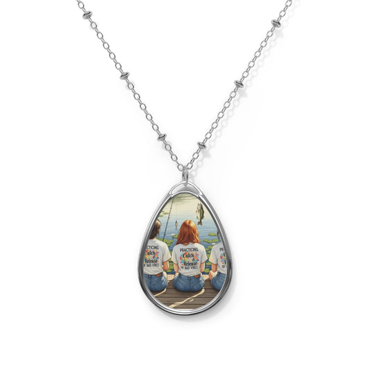 My Happy Place Fishing & Friends Necklace, Custom Jewelry Bonding Fishing Lady Jewelry