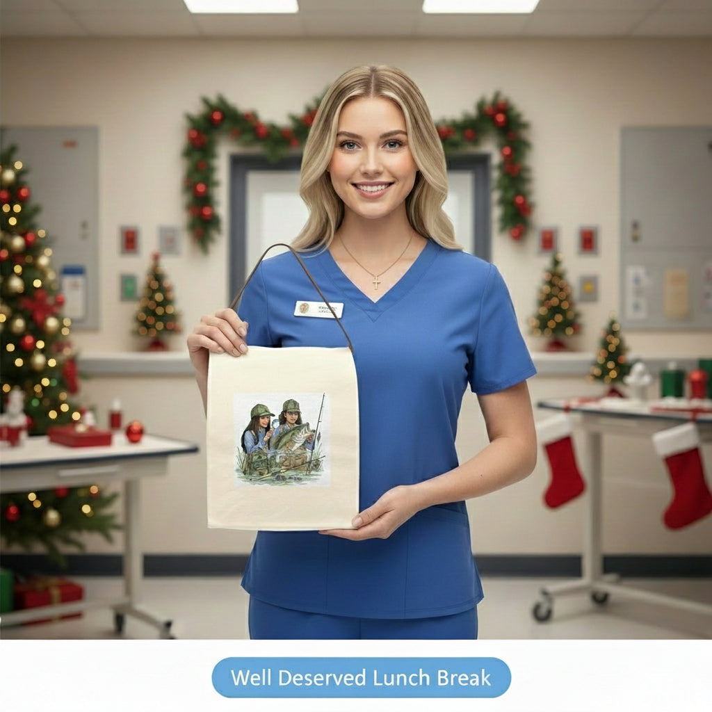 Bass Fishing Adventure Canvas Lunch Bag: Eco-Friendly Tote