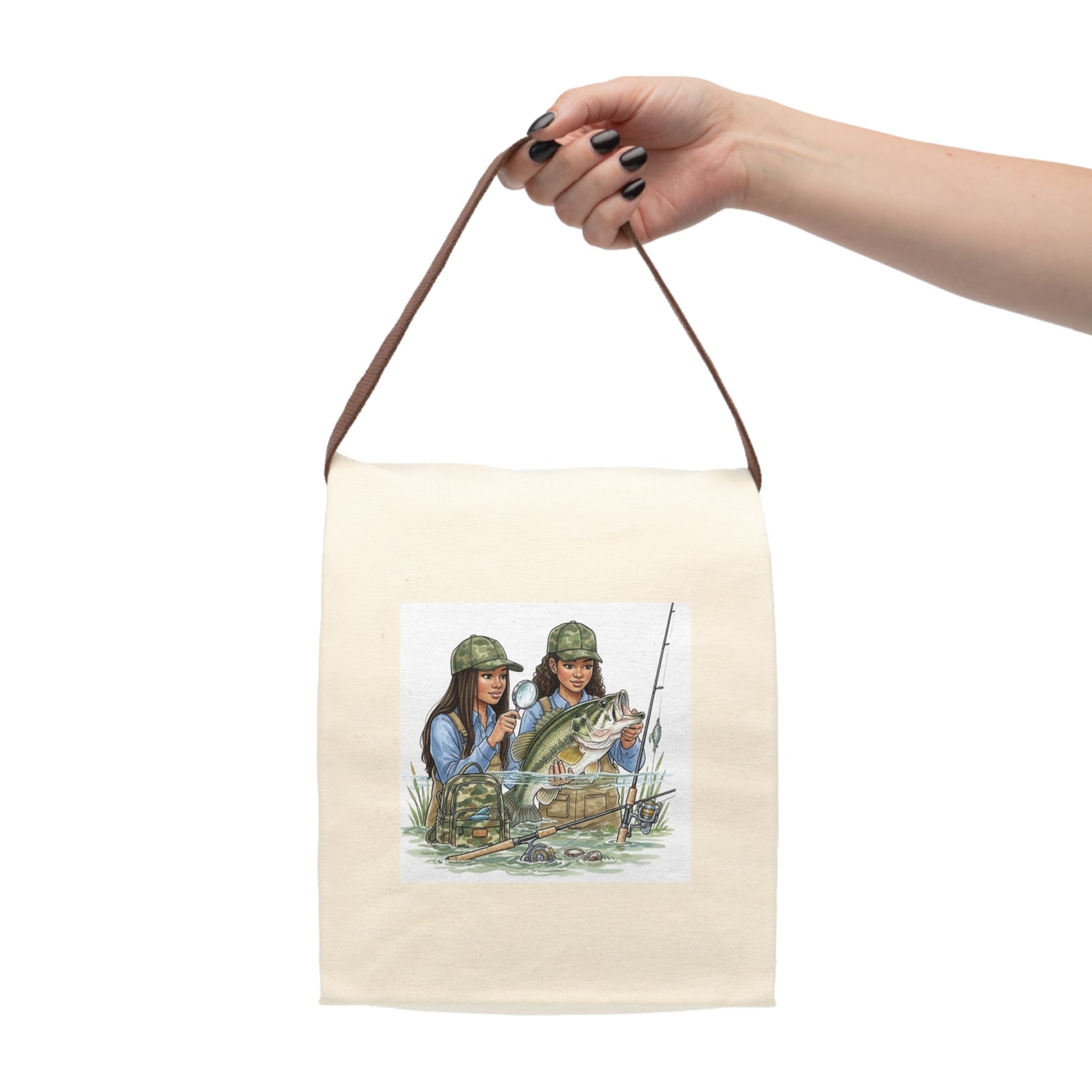 Bass Fishing Adventure Canvas Lunch Bag: Eco-Friendly Tote