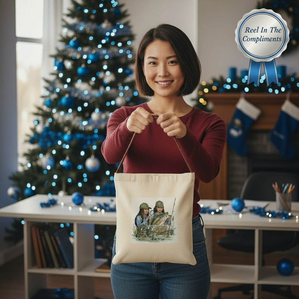 Bass Fishing Adventure Canvas Lunch Bag: Eco-Friendly Tote