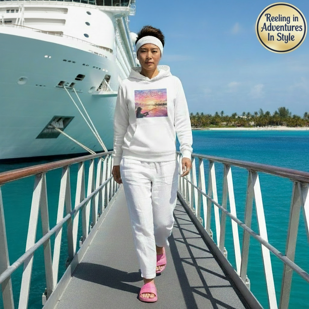 Fishing Sunset Hoodie — "Fish Fear Me" Graphic Pullover