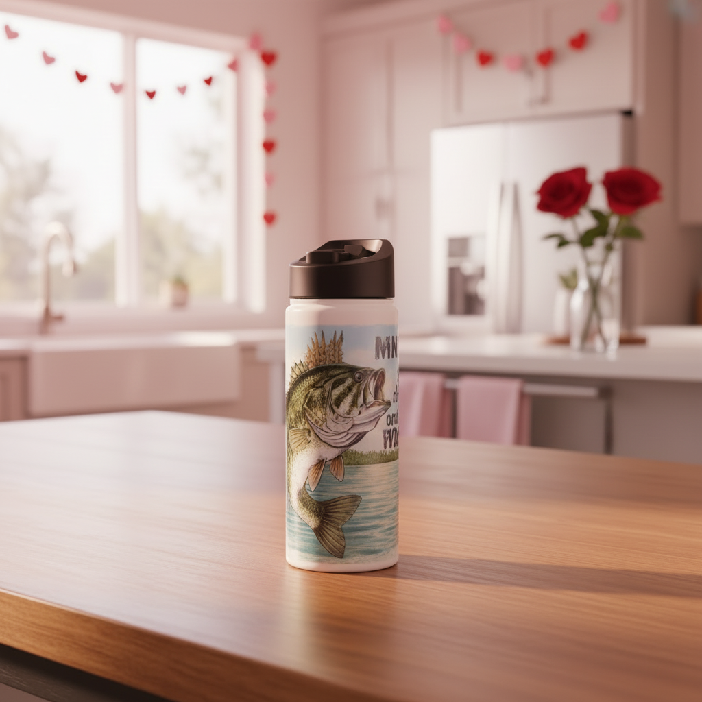 Tumbler with fish design on a kitchen counter