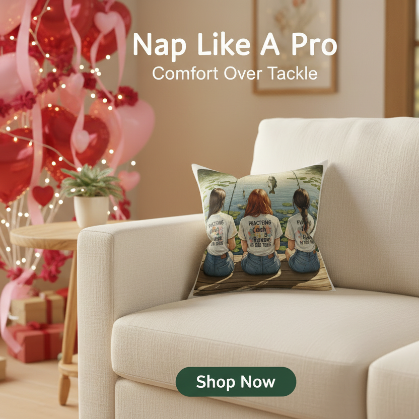 Decorative pillow with a scenic design on a beige couch, surrounded by festive decorations.