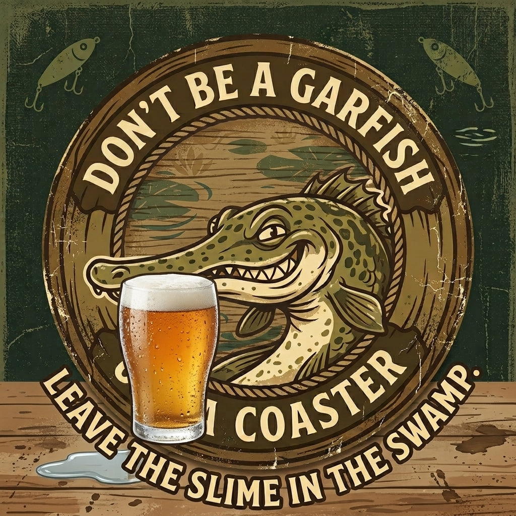 Funny Fishing Coaster Set - "Don’t Be a Garfish" Corkwood Coasters - Unique Lake House Decor & Gift