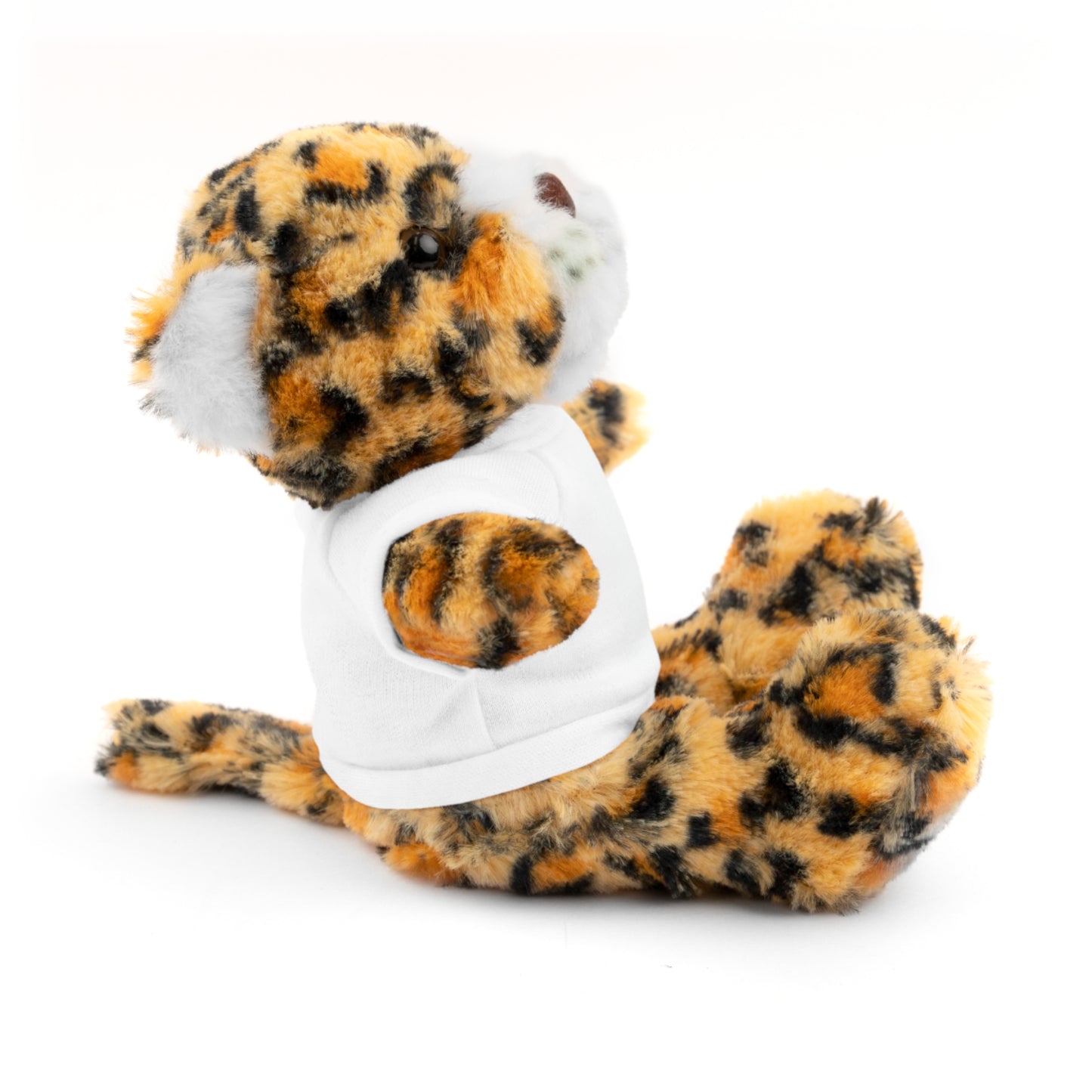 Plush toy with leopard print pattern on a white background