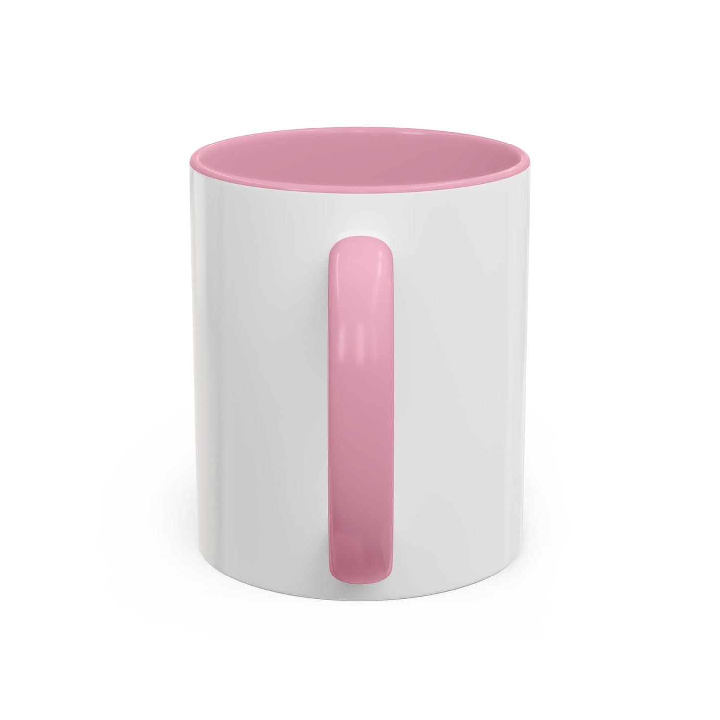 White mug with pink interior and handle on a white background
