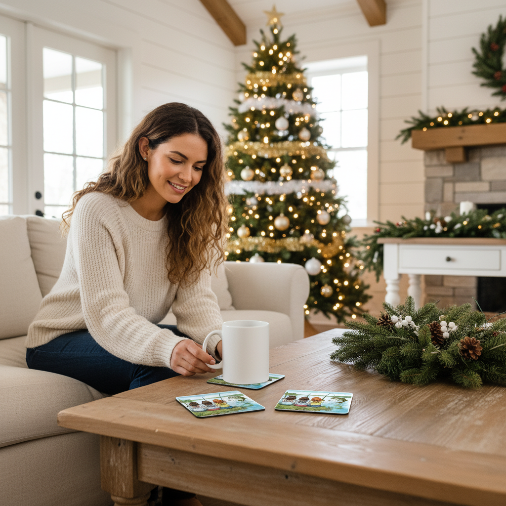 Bass, Boys, & Besties Coaster Set: Fishing Lovers Corkwood Coaster Set