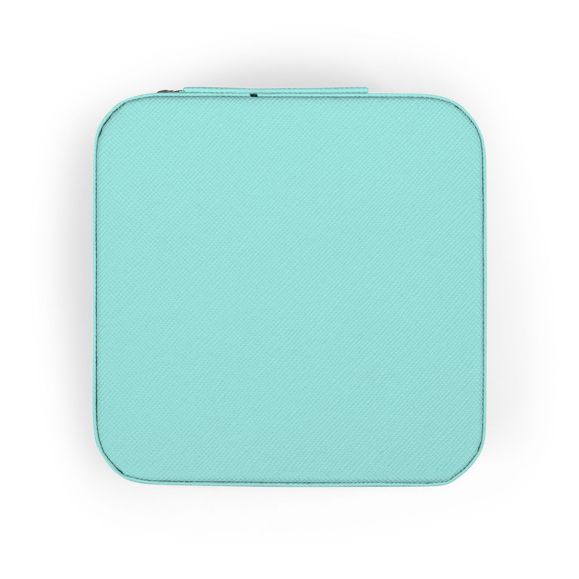 Back of Travel Jewelry Case - Light blue pouch on a white background