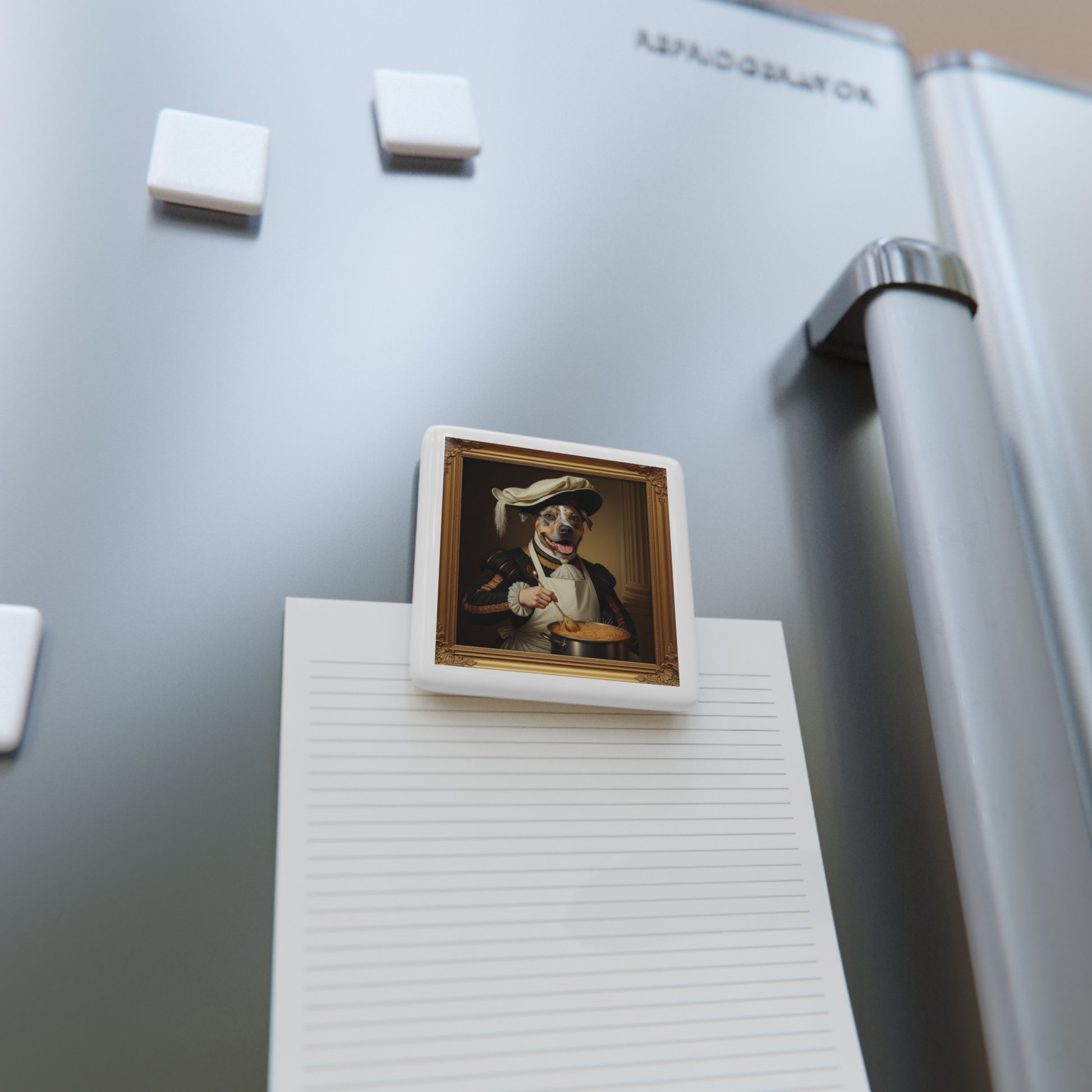 Sir Slim, Royal Chef of the Kingdom of Barkshire magnet on a refrigerator with a note page