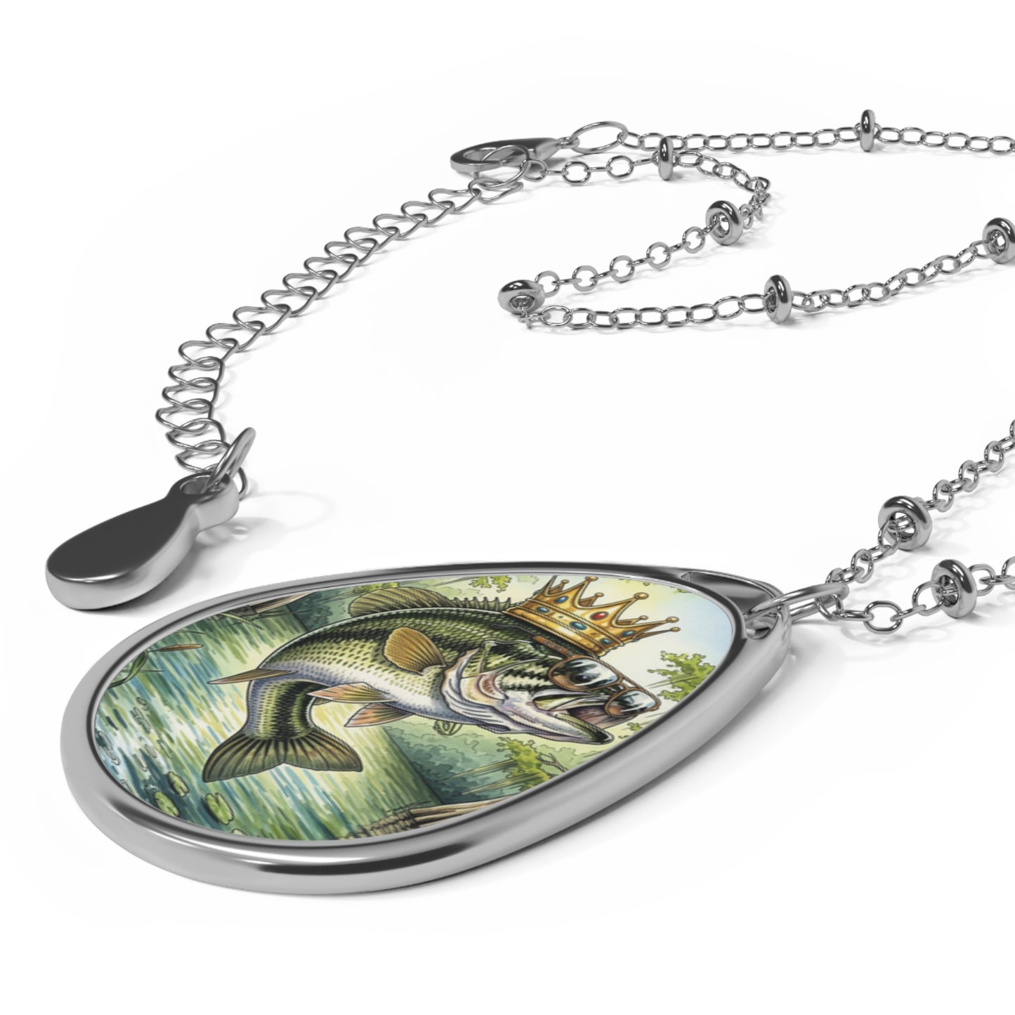 Fishing Enthusiast Oval Necklace - Swag For Serious Bass Anglers