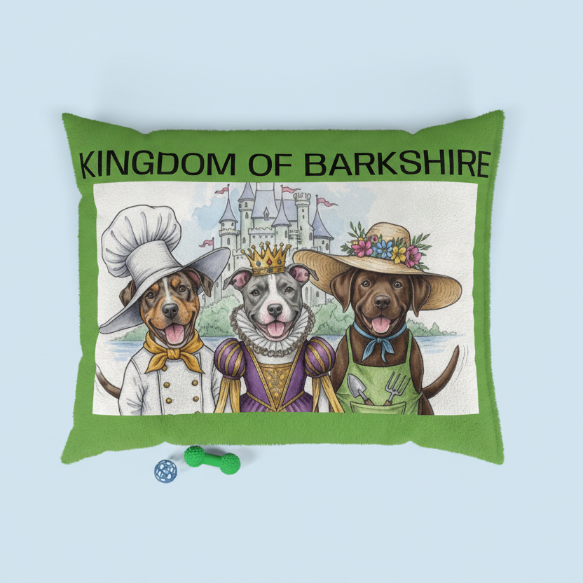 Decorative pet bed pillow with characters from The Golden Bone story.