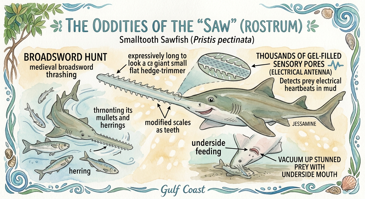 The Oddities of the "Saw" Rostrum fish with details about its features.